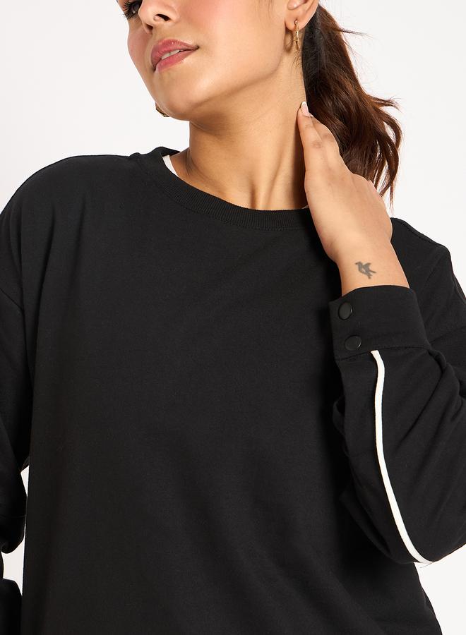 Femmella Black Piping Detail Terry Sweatshirt - Image 3