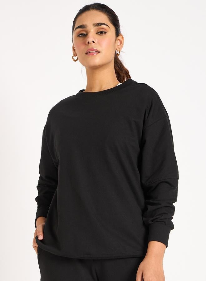 Femmella Black Piping Detail Terry Sweatshirt - Image 1