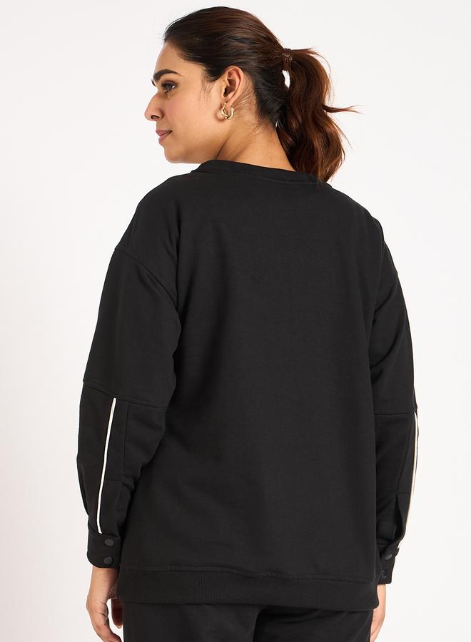 Femmella Black Piping Detail Terry Sweatshirt - Image 5