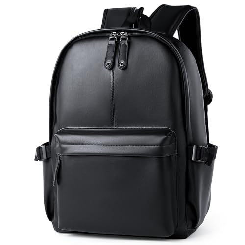 MATE ELAN Pu Leather Laptop Backack For Men Women Classic Water-Resistant Purse Airplane Travel Backpacks Work Business Bag Black - Image 1