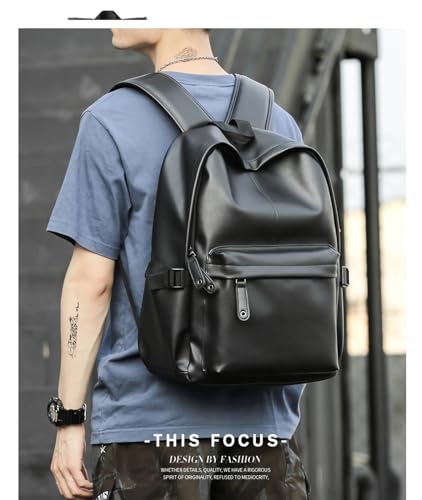 MATE ELAN Pu Leather Laptop Backack For Men Women Classic Water-Resistant Purse Airplane Travel Backpacks Work Business Bag Black - Image 3