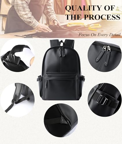 MATE ELAN Pu Leather Laptop Backack For Men Women Classic Water-Resistant Purse Airplane Travel Backpacks Work Business Bag Black - Image 4