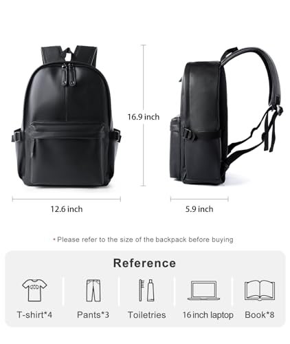 MATE ELAN Pu Leather Laptop Backack For Men Women Classic Water-Resistant Purse Airplane Travel Backpacks Work Business Bag Black - Image 5