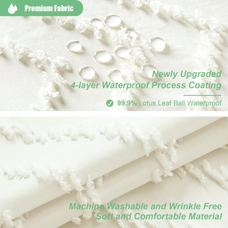 Dynamene Stall Fabric Startain 48 Inch Wide Boho Farmhouse Tufted Chevtron Chevron Stassel Down Surtain for Bathroom Mintribleist Ruffled Secrity Startain Set 8 Hook 48x72 Cream - Image 2