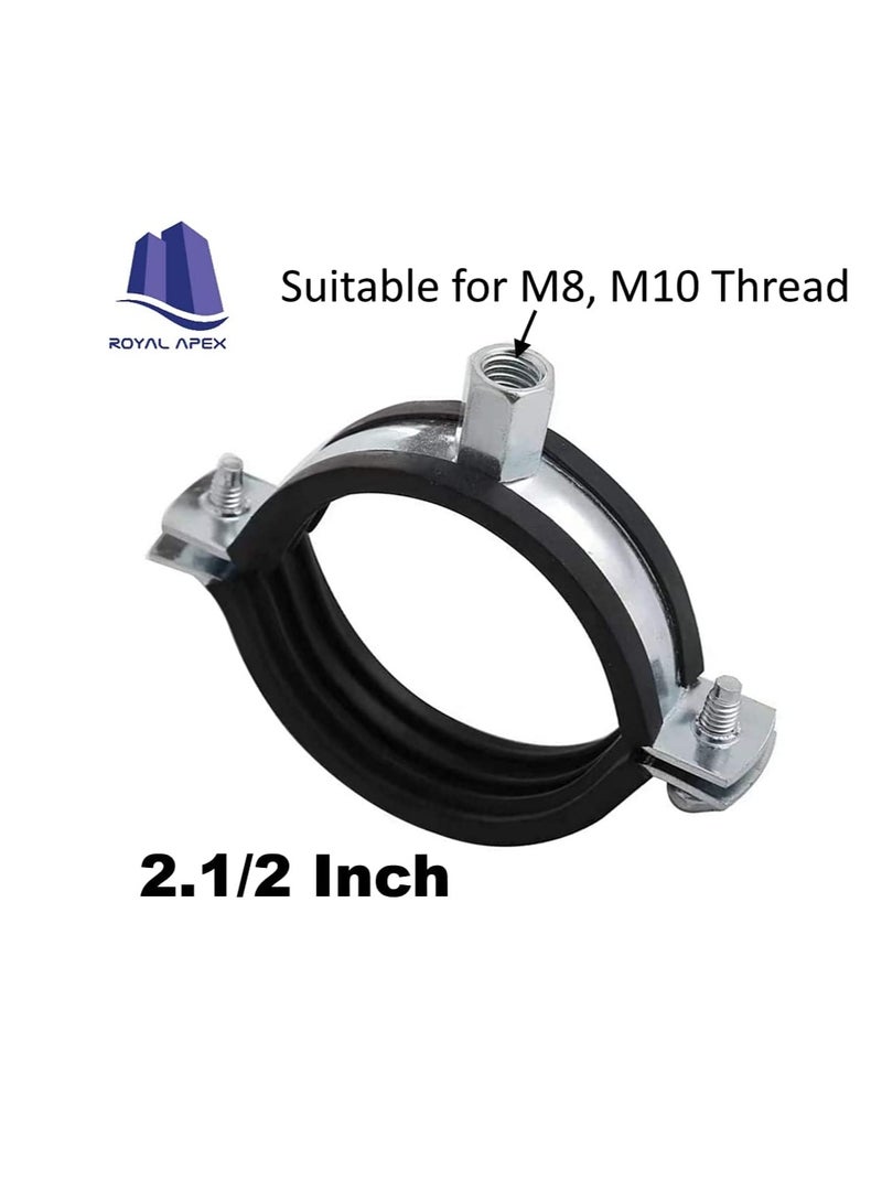 Heavy Duty Adjustable Two-screw Pipe Galvanized Iron (GI) Clamp with Rubber Lined or Unlined for Wall Ceiling Mount Pipe Supports, Split Ring Hanger (2.1/2 Inch, Pack of 5)  - Image 3