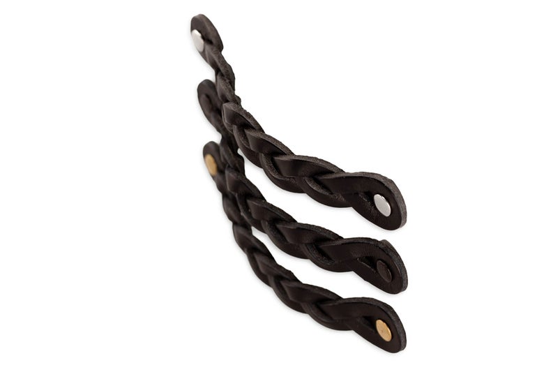 Brute Strength Leather Drawer Pulls - Braided Black - 2 Pcs - 6-1/2 x 1'' - Handle for Dresser, Cabinet Knobs - Image 3