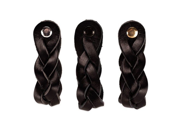 Brute Strength Leather Drawer Pulls - Braided Black - 2 Pcs - 6-1/2 x 1'' - Handle for Dresser, Cabinet Knobs - Image 5