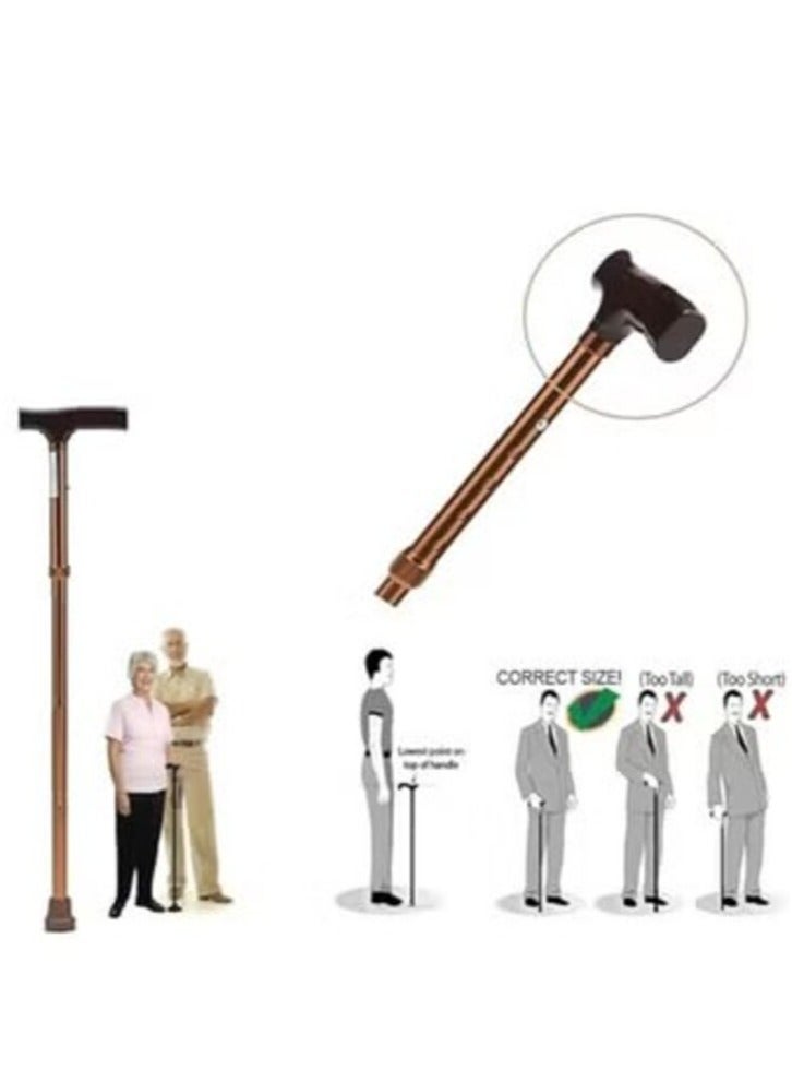 Generic Adjustable Length Folding Walking Stick with Non-Slip Base Made of Aluminum (Copper Color) in L Shape  - Image 5