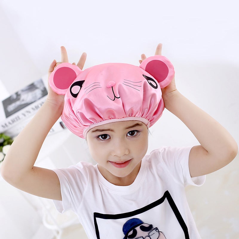 Cartoon Shower Cap Children'S Cute Household Pullover Satin Double Layer Boys And Girls Shower Cap Waterproof Shower Cap - Image 2