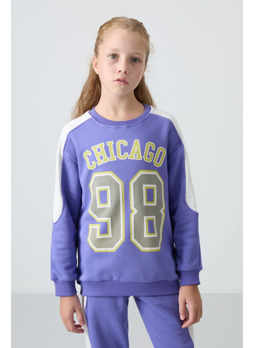 Tommy Life Lavender Cotton Fluffy Soft Textured Standard Fit Printed Girl's Tracksuit - 75170