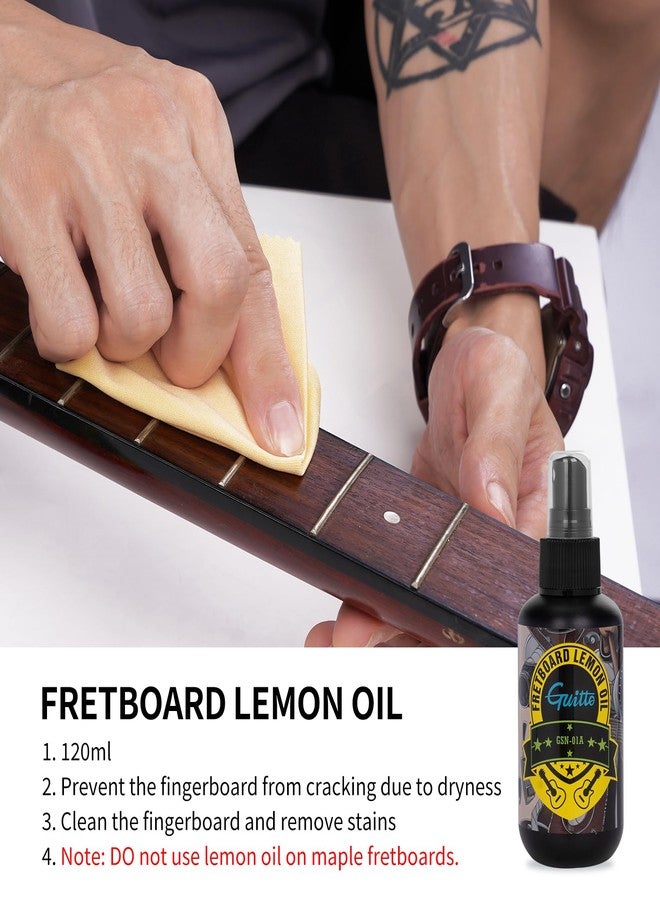 GUITTO Guitar Cleaning Kit, All in One Guitar Care Kit Fretboard Lemon Oil, Polish, Guitar String Cleaner, Microfiber Cloth - Image 2