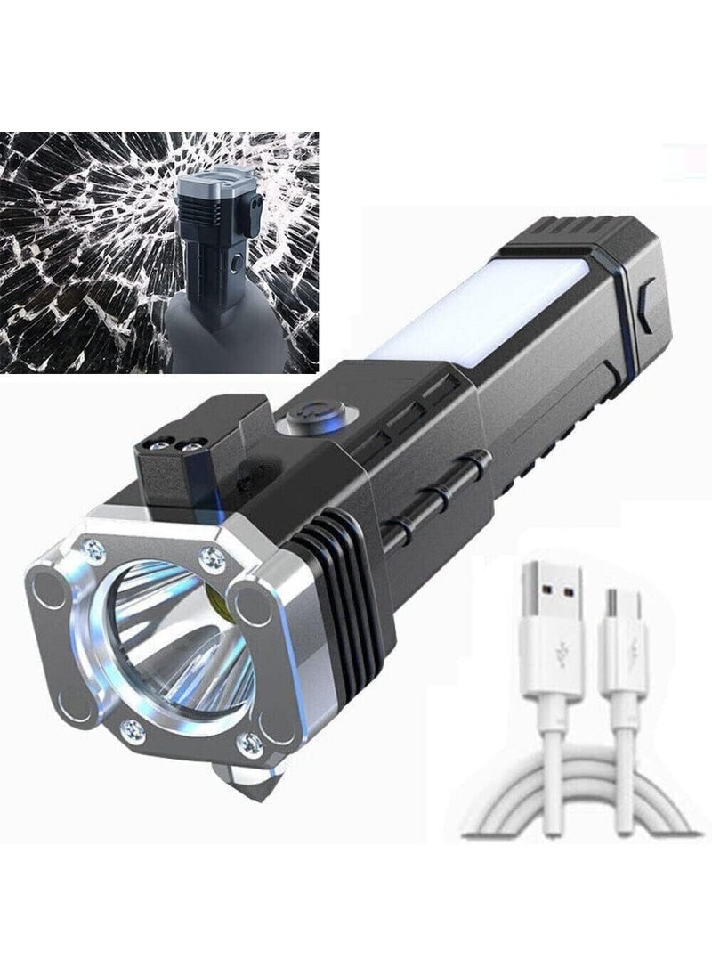DIYALUX DIYALUX Torch LightLED 3W Torch Light Rechargeable Torch FlashlightLong Distance Beam Range Car Rescue Torch with Hammer Window Glass and Seat Belt Cutter Built Portable Rechargeable Torch  - Image 1