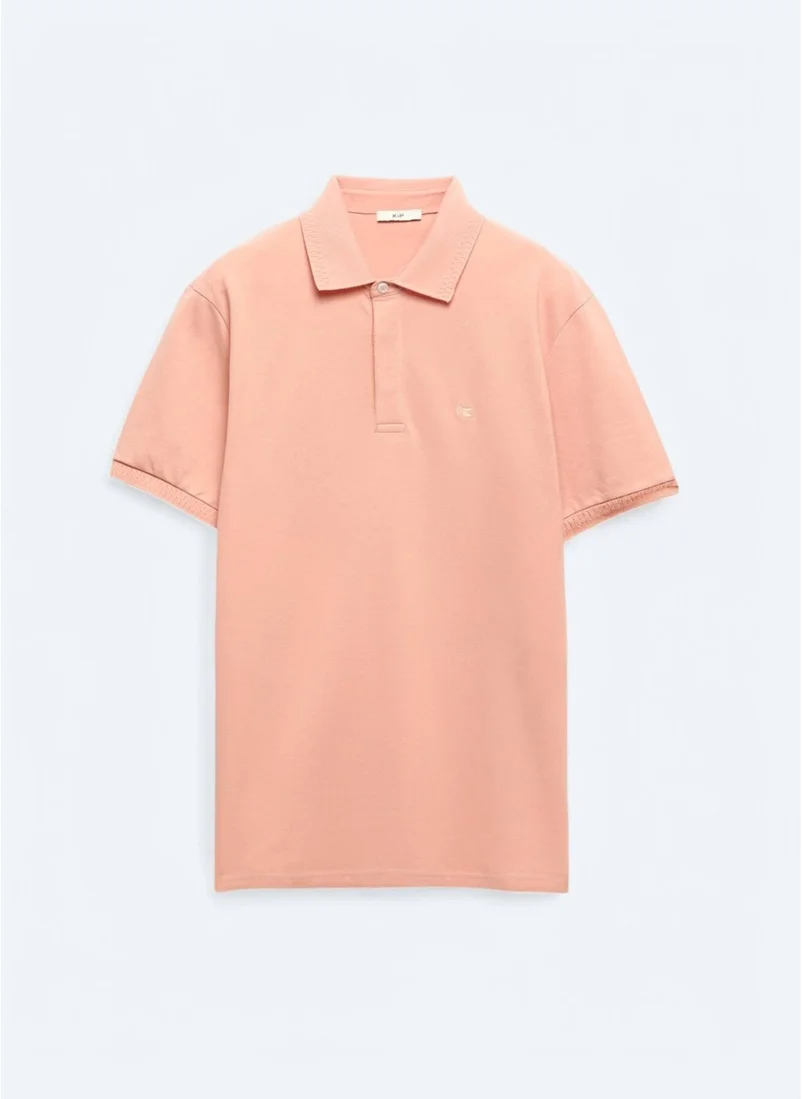 Kip Salmon Plain Polo Collar 100% Cotton T-Shirt