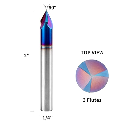 EANOSIC 60 Degree V Groove Router Bit 1/4 Inch Shank, 3-Flute Nano Blue Coated Solid Carbide V Router Bit for CNC Engraving and Chamfering - Image 2