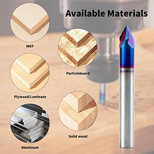 EANOSIC 60 Degree V Groove Router Bit 1/4 Inch Shank, 3-Flute Nano Blue Coated Solid Carbide V Router Bit for CNC Engraving and Chamfering - Image 4