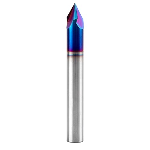EANOSIC 60 Degree V Groove Router Bit 1/4 Inch Shank, 3-Flute Nano Blue Coated Solid Carbide V Router Bit for CNC Engraving and Chamfering - Image 1