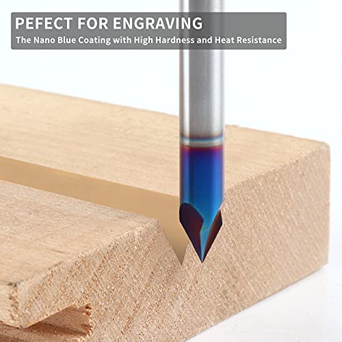 EANOSIC 60 Degree V Groove Router Bit 1/4 Inch Shank, 3-Flute Nano Blue Coated Solid Carbide V Router Bit for CNC Engraving and Chamfering - Image 3