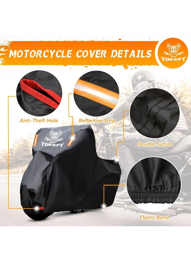 Tokept Tokept Black Motorcycle Cover, 210D Oxford Fabric All Weather Water Sun Protection, 116 inch Vehicle Cover for Harley Davidson Honda Suzuki Kawasaki Yamaha (XXXL)  - Image 3