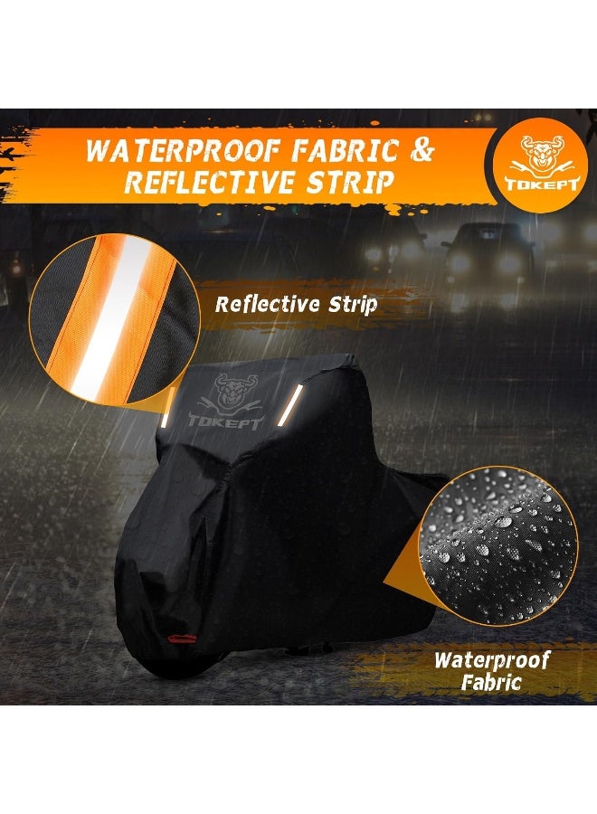 Tokept Tokept Black Motorcycle Cover, 210D Oxford Fabric All Weather Water Sun Protection, 116 inch Vehicle Cover for Harley Davidson Honda Suzuki Kawasaki Yamaha (XXXL)  - Image 4