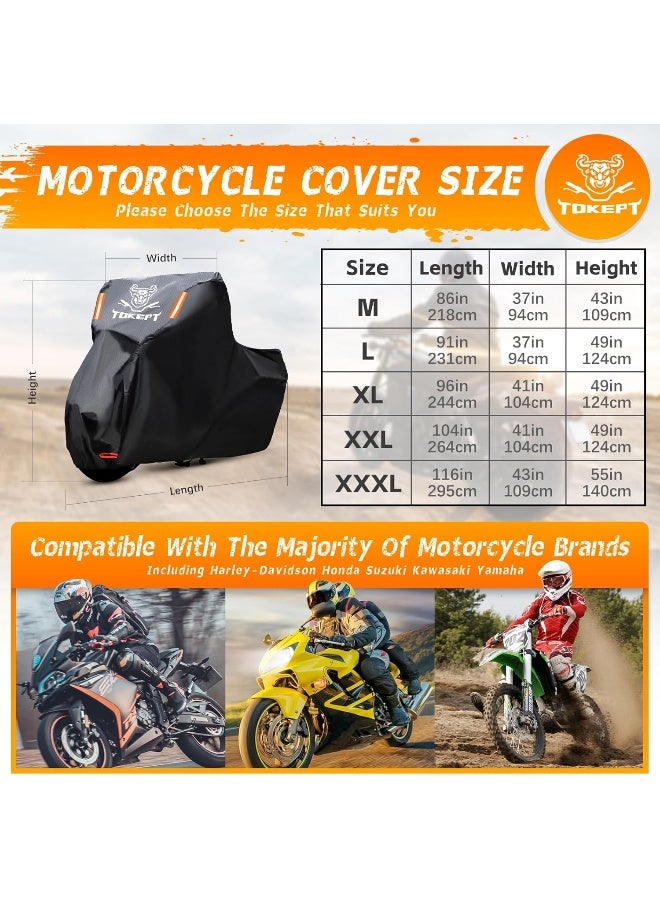 Tokept Tokept Black Motorcycle Cover, 210D Oxford Fabric All Weather Water Sun Protection, 116 inch Vehicle Cover for Harley Davidson Honda Suzuki Kawasaki Yamaha (XXXL)  - Image 2