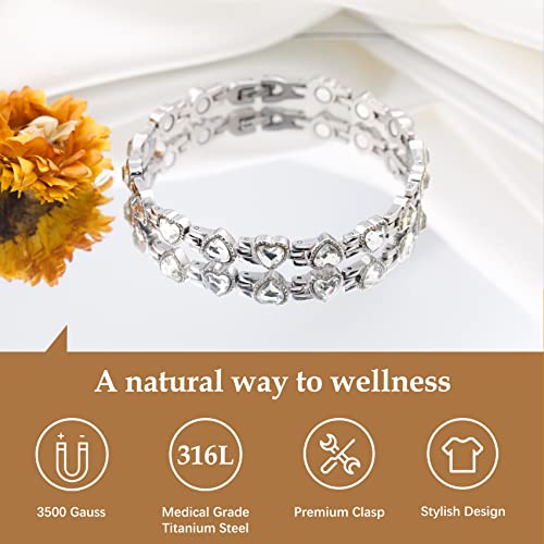 Feraco Magnetic Bracelet for Women Titanium Steel Magnetic Bracelet with Neodymium Magnets & Sparkling Crystals, Christmas Jewelry Gifts (Silver) - Image 2