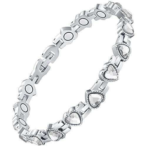 Feraco Magnetic Bracelet for Women Titanium Steel Magnetic Bracelet with Neodymium Magnets & Sparkling Crystals, Christmas Jewelry Gifts (Silver) - Image 1