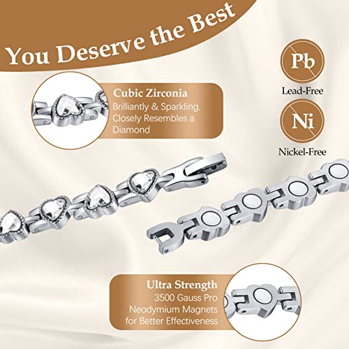 Feraco Magnetic Bracelet for Women Titanium Steel Magnetic Bracelet with Neodymium Magnets & Sparkling Crystals, Christmas Jewelry Gifts (Silver) - Image 5