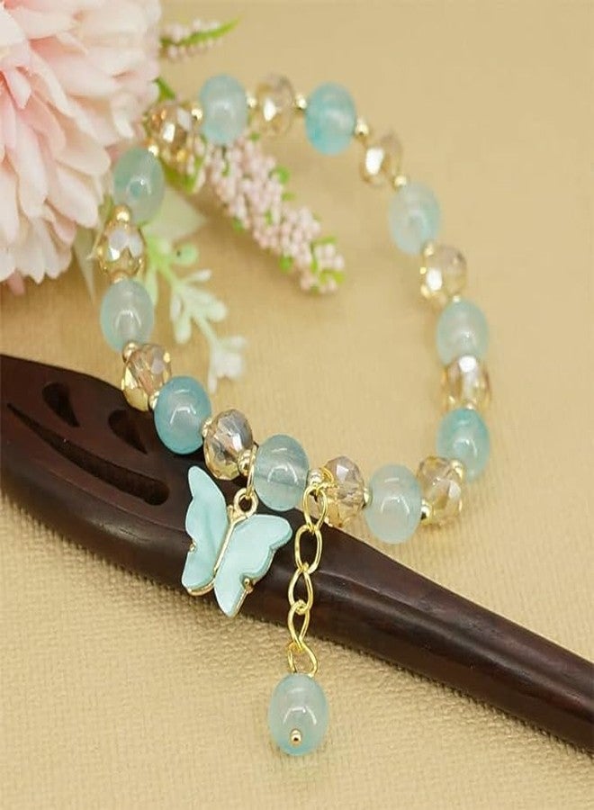 El Regalo 1 PC Butterfly Sparkly Crystal Beads Tassel Bracelet With Cute Enamel Butterfly Charms for Girls/Teens/Women (Blue) - Image 4