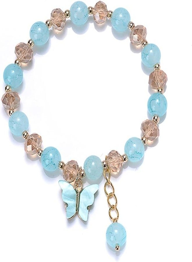 El Regalo 1 PC Butterfly Sparkly Crystal Beads Tassel Bracelet With Cute Enamel Butterfly Charms for Girls/Teens/Women (Blue) - Image 1
