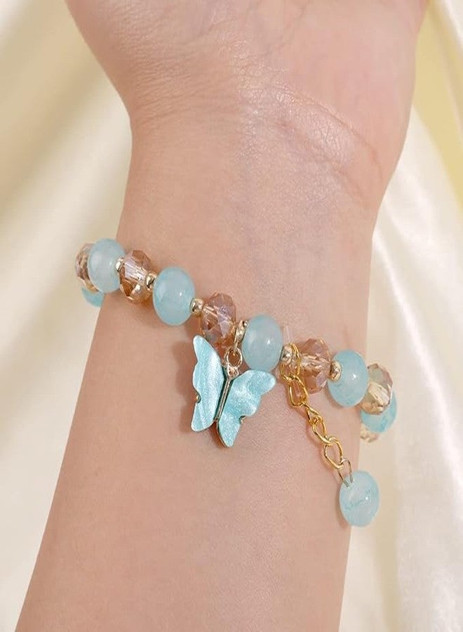 El Regalo 1 PC Butterfly Sparkly Crystal Beads Tassel Bracelet With Cute Enamel Butterfly Charms for Girls/Teens/Women (Blue) - Image 2