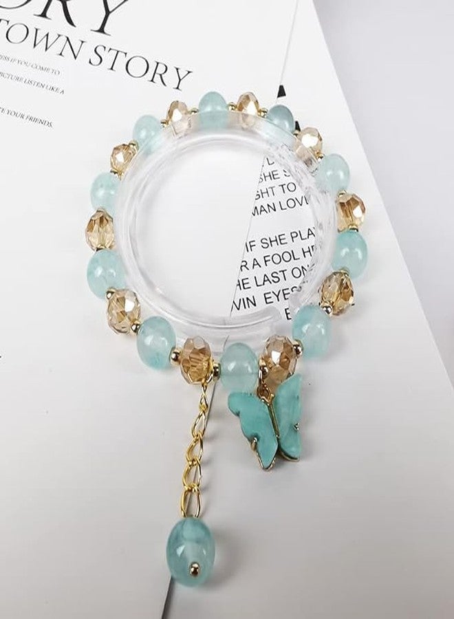 El Regalo 1 PC Butterfly Sparkly Crystal Beads Tassel Bracelet With Cute Enamel Butterfly Charms for Girls/Teens/Women (Blue) - Image 5
