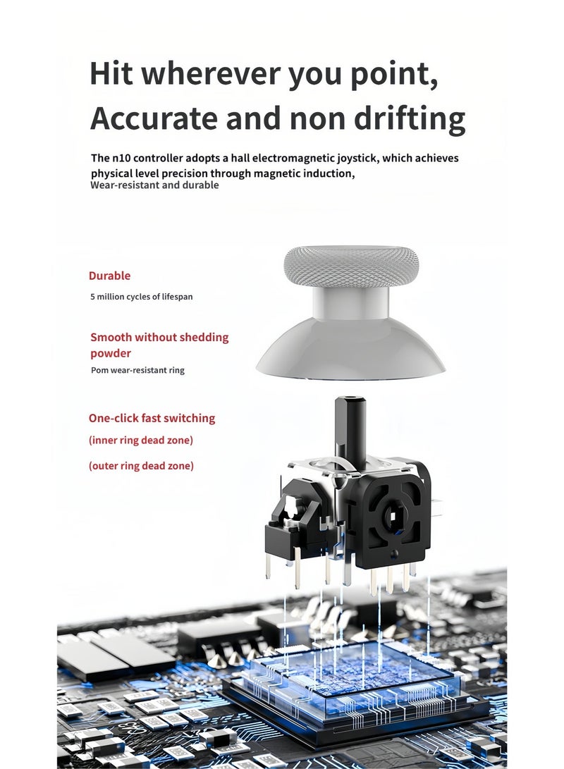 AOLION N10 Wireless Controller, Compatible with Switch2/PC/Android/Steam Deck – Bluetooth Controller, Gaming Controller, Equipped with Hall Effect Joystick and Triggers, Turbo, Vibration, and RGB Lighting Effects - Image 4