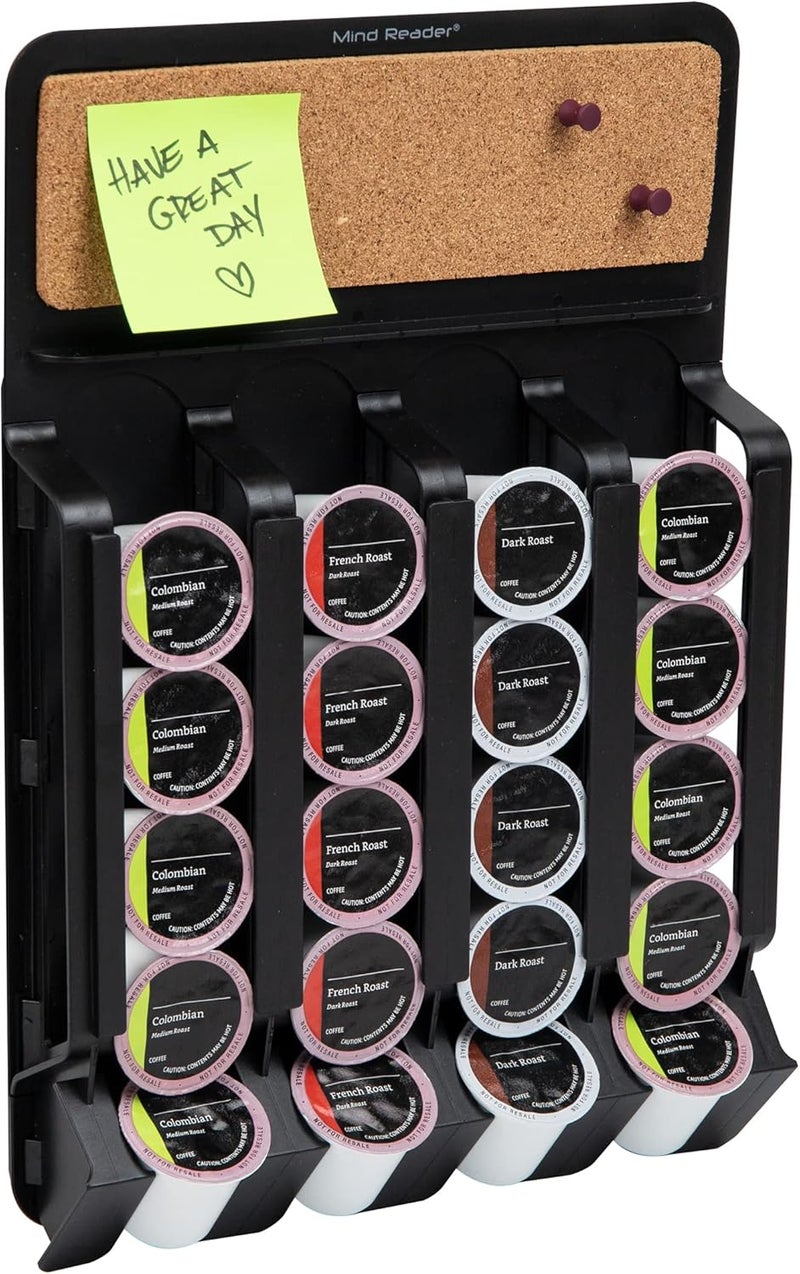 Mind Reader Single Serve Pod Organizer, Wall Mount, 20 Pod Capacity, Magnetic or Adhesive, 10.75" L x 15.5" W x 2.5" H, Black - Image 1