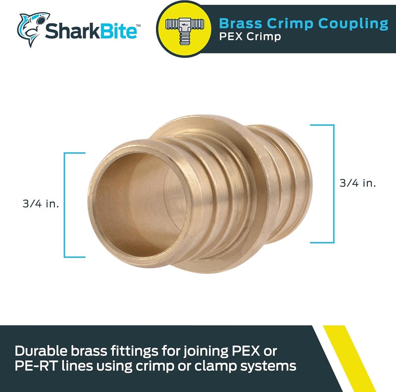 SharkBite 3/4 Inch Crimp Coupling, Brass Plumbing Fitting, PEX Pipe, PE-RT, UC016LFA - Image 2