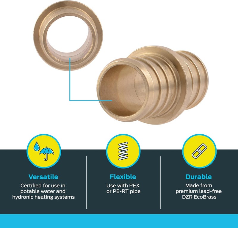 SharkBite 3/4 Inch Crimp Coupling, Brass Plumbing Fitting, PEX Pipe, PE-RT, UC016LFA - Image 3