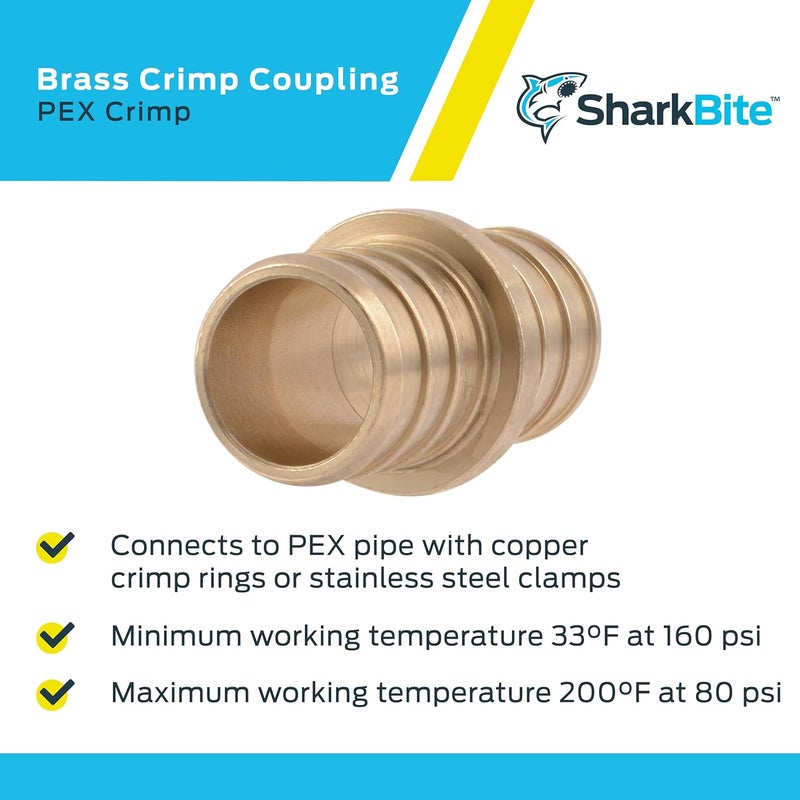 SharkBite 3/4 Inch Crimp Coupling, Brass Plumbing Fitting, PEX Pipe, PE-RT, UC016LFA - Image 4