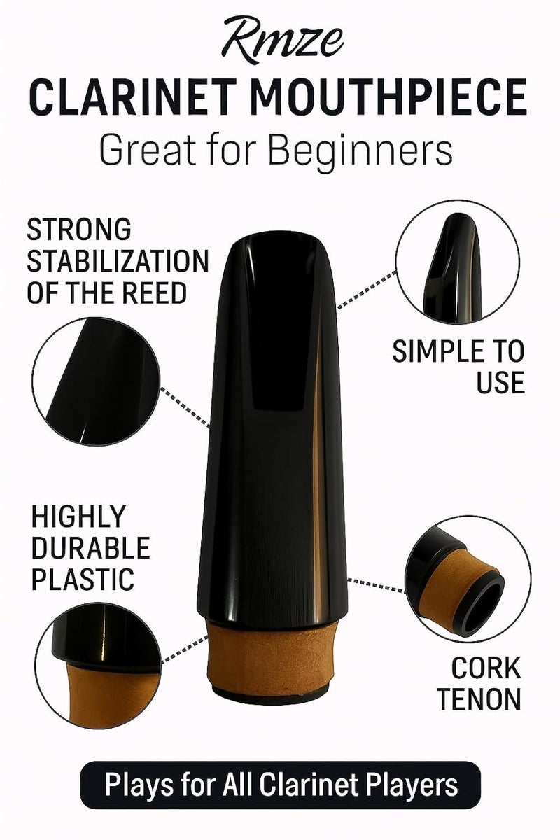 Rmze Clarinet Mouthpiece – Precision-Crafted Mouthpiece for Rich Tone & Easy Playability | Universal Fit for Students & Professionals | Durable Clarinet Part for Musical Instrument - Image 2