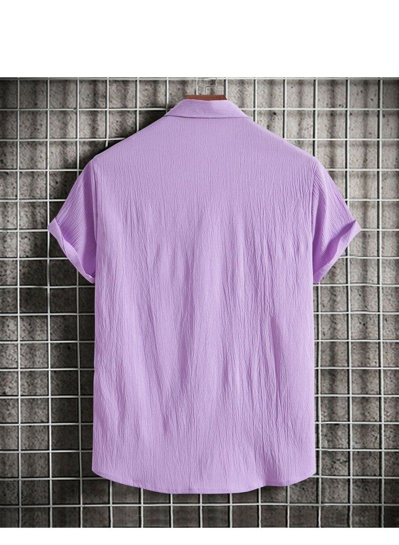 قميص رجالي صيفي جديد بأكمام قصيرة فضفاض بلون زر وأكمام قصيرة قميص قطني للرجال - Image 2