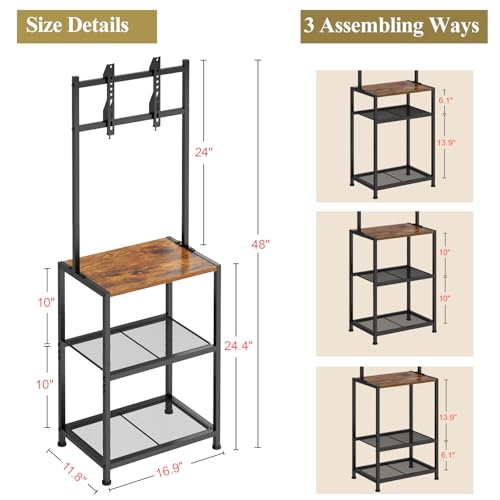 Cottage Charm 14 Inch to 42 Inch Small Corner TV Stand for Bedroom With 3 Tiers Storage Shelves Floor Universal Television Stand With Mount For 40 Inch 32 Inch TVBrown TV Table Shelf With Adjustable Feet Sturdy - Image 3