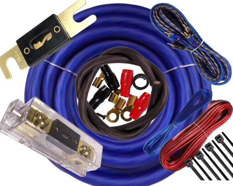 Audiobank BCC4AR Complete 4 Gauge 4500 Watts Car Amplifier Installation Power Amp Wiring Kit Inline AGU Fuse Holder & 80A /100A Fuse and All The Accessories/Terminal Included Blue - Image 1