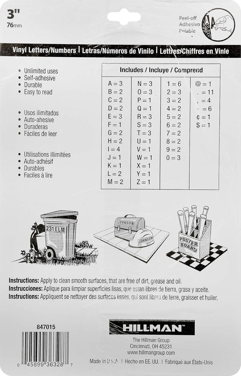 Hillman 847015 Black Vinyl Die-Cut Letters and Numbers Kit, 3-Inch Self-Adhesive for Boat Registration - Image 3