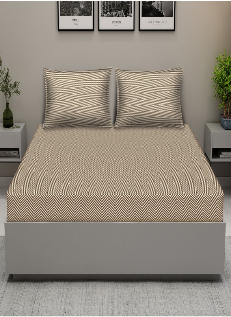 Raymond - Raymond Home King Flat Sheet Bedsheet 210 Thread Count Luxirious Mercerised 100% Cotton Bedding Herringbone Bed Linen with 2 Pillow Case - Brown (274 * 274 CM) - Image 1