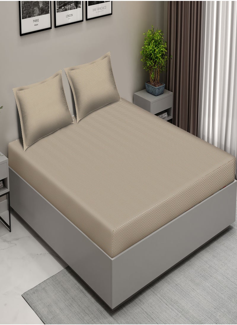Raymond - Raymond Home King Flat Sheet Bedsheet 210 Thread Count Luxirious Mercerised 100% Cotton Bedding Herringbone Bed Linen with 2 Pillow Case - Brown (274 * 274 CM) - Image 1
