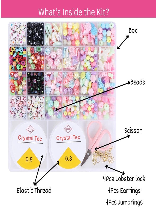 Ambitieux Bracelet Making Kit for Girls | DIY Jewellery Craft Set with 24 Types of Beads, Elastic Rolls & Scissors | Creative Art & Craft Gift Toy for Kids Girls Age 4–12 Years (Multicolor with alphabet) - Image 2