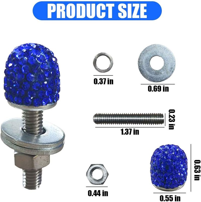 LHDOS Bling Car Licence Plate Screws Kit, Rhinestone Licence Plates Frame Fasteners, Aluminum Alloy Car Tag License Plate Bolt Cap Washer, Auto Decorative Accessories for Vehicle Truck Motorcycle (Blue) Global versatile design - Image 2