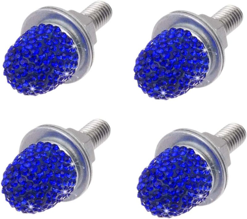 LHDOS Bling Car Licence Plate Screws Kit, Rhinestone Licence Plates Frame Fasteners, Aluminum Alloy Car Tag License Plate Bolt Cap Washer, Auto Decorative Accessories for Vehicle Truck Motorcycle (Blue) Global versatile design - Image 1