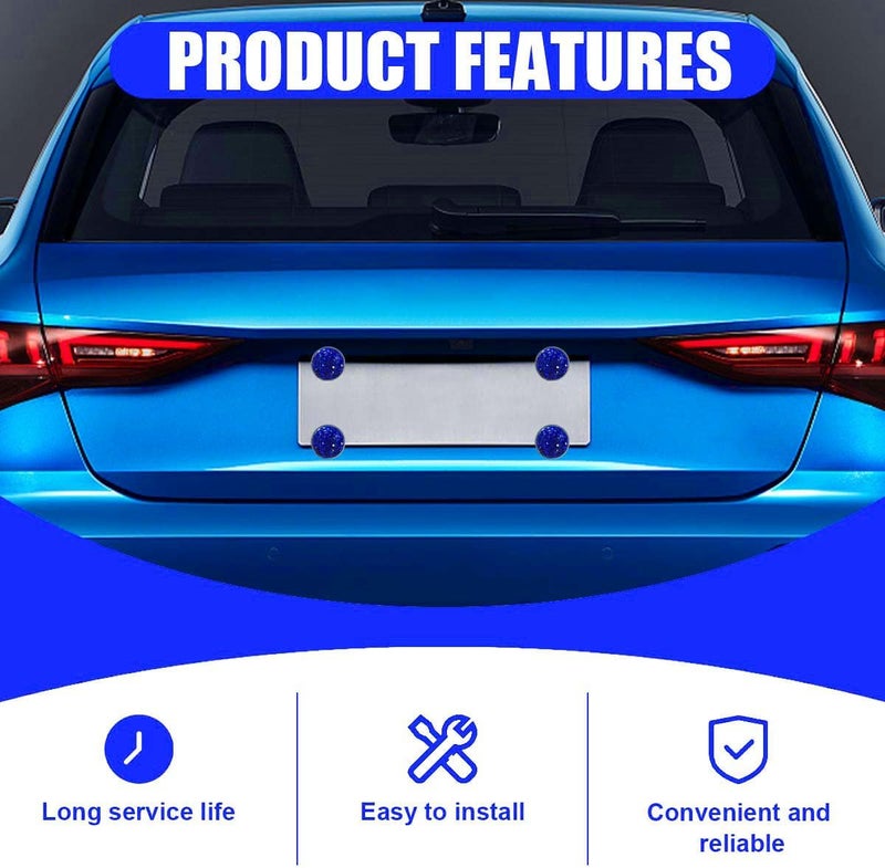 LHDOS Bling Car Licence Plate Screws Kit, Rhinestone Licence Plates Frame Fasteners, Aluminum Alloy Car Tag License Plate Bolt Cap Washer, Auto Decorative Accessories for Vehicle Truck Motorcycle (Blue) Global versatile design - Image 3