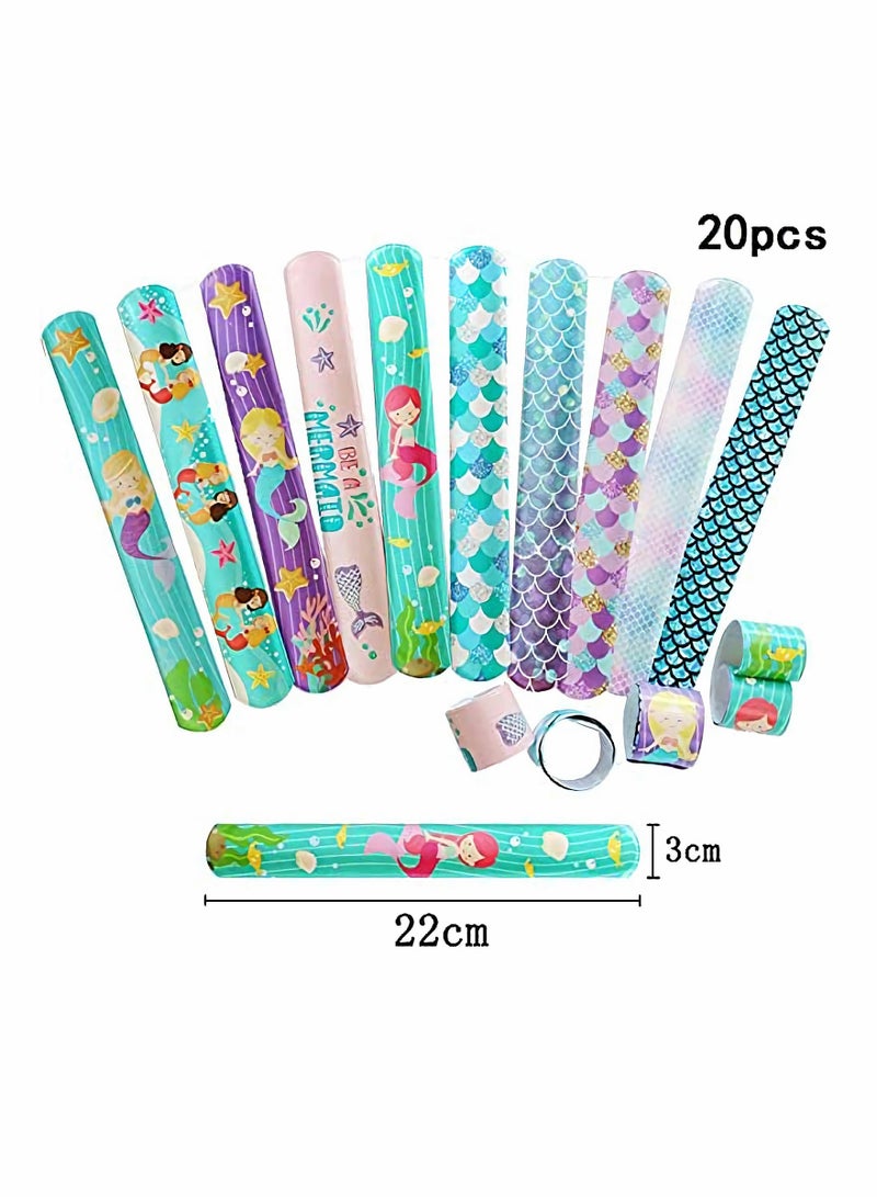 Little Mermaid Theme Party Slap Bracelets, 20 Pack Mermaid Birthday Decorations Princess Girls Party Gifts Kids Birthday Gifts for Teens Kids - Image 5
