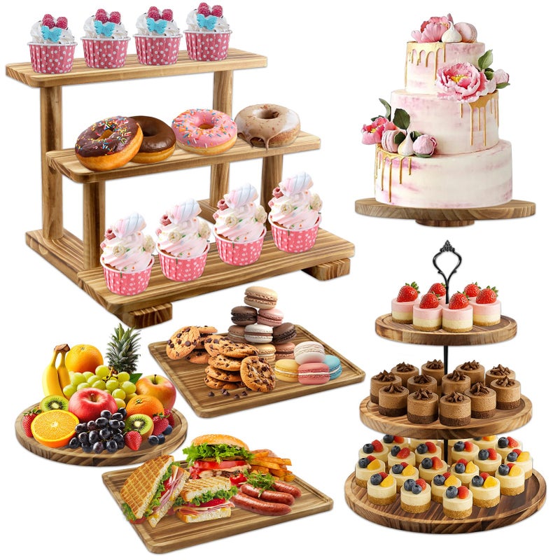 Esmorah Wooden Dessert Table Display Set, Cake and Cupcake Stand Combo (Set of 6) - Image 1