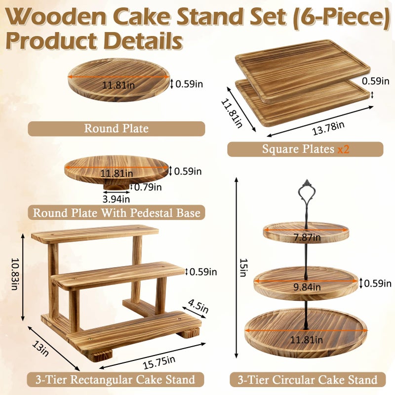 Esmorah Wooden Dessert Table Display Set, Cake and Cupcake Stand Combo (Set of 6) - Image 3